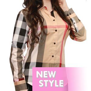 Women's Fashion Shirt Conti by Baldelli Plaid Pattern - Khaki